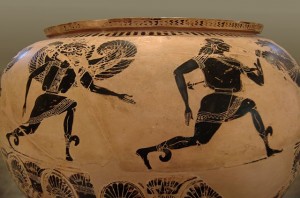 Perseus fleeing the gorgons